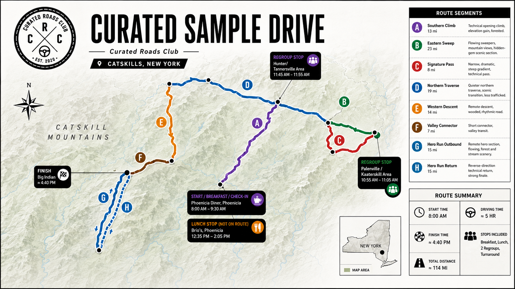 Sample Curated Roads Club driving route map